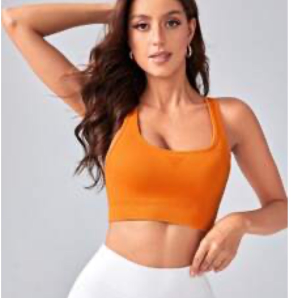 SHEIN Solid Racer Back Sports Bra- Orange- size XL